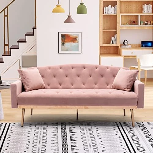 QHITTY Velvet Couch, Accent Sofa Couch Sleeper Loveseat Sofa Bed With Rose Gold Metal Feet And 2 Pillows For Living Room, Office (Black) 10 QHITTY Velvet Couch, Accent Sofa Couch Sleeper Loveseat Sofa Bed With Rose Gold Metal Feet And 2 Pillows For Living Room, Office (Black) - Image 10