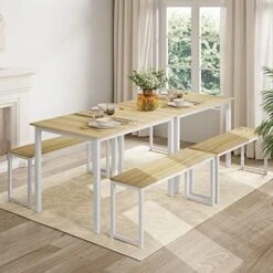 HOMOOI Dining Table Set For 4, 3 Pieces Kitchen Table With 2 Benches, Modern Wood Grains Table And Chairs Dinette Set For Home Kitchen, Dining Room, Restaurant, Industrial Brown 23 HOMOOI Dining Table Set For 4, 3 Pieces Kitchen Table With 2 Benches, Modern Wood Grains Table And Chairs Dinette Set For Home Kitchen, Dining Room, Restaurant, Industrial Brown -Best Furniture Store 51G9DsSD3BL. AC