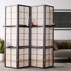 4-Panel Screen With 4-Shelf Tan And Cappuccino 900166 -Best Furniture Store 51G9u6AVC4L