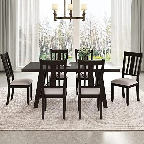 LCH 5 Pieces Round Kitchen 4 Upholstered Chairs And Storage Shelf, Bistro Table Set, For Dining Room (Antique Blue/Dark Brown) 5 LCH 5 Pieces Round Kitchen 4 Upholstered Chairs And Storage Shelf, Bistro Table Set, For Dining Room (Antique Blue/Dark Brown) - Image 5