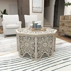 Deco 79 Wood Floral Handmade Intricately Carved Coffee Table With Hollow Interior, 33" X 33" X 18", Light Gray 15 Deco 79 Wood Floral Handmade Intricately Carved Coffee Table With Hollow Interior, 33" X 33" X 18", Light Gray -Best Furniture Store 51GFnbXrCRL
