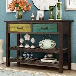 P PURLOVE Console Table Sofa Table With Drawers Console Tables For Entryway With Drawers And 2 Tiers Wood Shelf (Tiffany Blue) -Best Furniture Store 51GRmKUIWPL. AC