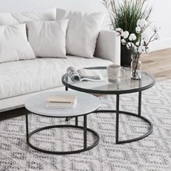 Nathan James Stella Round Modern Nesting Coffee Set Of 2, Stacking Living Room Accent Tables With Tabletops And Matte Metal Frame, Reclaimed Oak/Gunmetal -Best Furniture Store 51GVaJp2JL. AC