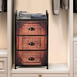 3 Drawer Dresser, Vertical Dresser Storage Tower With Fabric Drawers And Steel Frame, Industrial Wood Look Organizer Unit For Bedroom Closet Entryway, Retro Freestanding Dresser -Best Furniture Store 51GjtDkJjOL