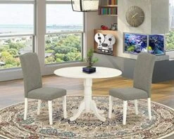 East West Furniture DLEN5-BLK-20 5Pc Round 42" Kitchen Table With Two 9-Inch Drop Leaves And Four Parson Chair With Black Leg And Linen Fabric Dark Gotham Grey, 5 17 East West Furniture DLEN5-BLK-20 5Pc Round 42" Kitchen Table With Two 9-Inch Drop Leaves And Four Parson Chair With Black Leg And Linen Fabric Dark Gotham Grey, 5 -Best Furniture Store 51GkeWyYM9L. AC