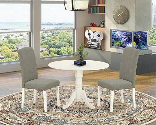 East West Furniture DLEN5-BLK-20 5Pc Round 42" Kitchen Table With Two 9-Inch Drop Leaves And Four Parson Chair With Black Leg And Linen Fabric Dark Gotham Grey, 5 6 East West Furniture DLEN5-BLK-20 5Pc Round 42" Kitchen Table With Two 9-Inch Drop Leaves And Four Parson Chair With Black Leg And Linen Fabric Dark Gotham Grey, 5 - Image 6