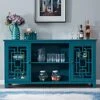 WTRAVEL Buffet Sideboard Kitchen Buffet Storage Cabinet, 2 Doors Storage Cabinet With Adjustable Shelves, Wood Console Table For Kitchen, Dining, Living Room, Teal Blue