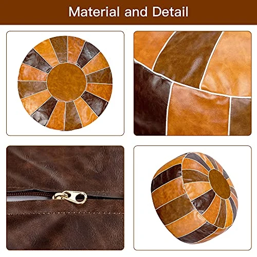 Bohepuffex Handmade Moroccan Pouf Foot Stool Round & Large Storage Cover Bohemian Style Ottoman An Exotic Décor For Living Room Bedroom Or Wedding Gifts Faux Leather Unstuffed Only Cover (color Block) 4 Bohepuffex Handmade Moroccan Pouf Foot Stool Round & Large Storage Cover Bohemian Style Ottoman An Exotic Décor For Living Room Bedroom Or Wedding Gifts Faux Leather Unstuffed Only Cover (color Block) - Image 4