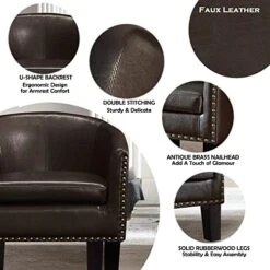 Rosevera Duilio Club Style Barrel Armchair For Living Room Faux Leather Accent Chair, Latte Faux Leather -Best Furniture Store 51HKmEhzZvL
