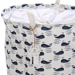 Sea Team 19.7" X 15.7" Large Sized Folding Cylindric Waterproof Coating Canvas Fabric Laundry Hamper Storage Basket With Drawstring Cover, Whale -Best Furniture Store 51HQOIUnfxL