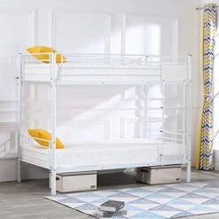 Bonnlo Twin Over Twin Metal Bunk Bed With Ladder And Safety Rails Easy Assembly Sturdy Bed Frame For Kids Teens Adult Dorm Bedroom Furniture, White -Best Furniture Store 51HTDQsThL. AC