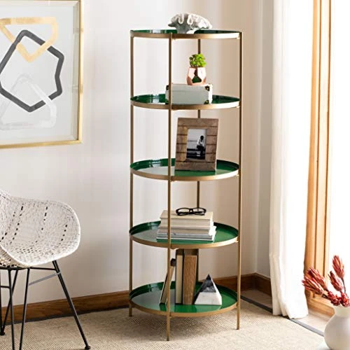 Safavieh Home Tia Contemporary Hunter Green And Brass Round 5-tier Etagere 1 Safavieh Home Tia Contemporary Hunter Green And Brass Round 5-tier Etagere