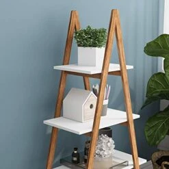 Ladder Shelf Bookcase, Bamboo Ladder Shelving Unit, Plant Stand, Wood Oxford “A” Frame Ladder Display Bookshelf (4 Tiers) -Best Furniture Store 51HY2zftDnL