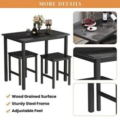 Lamerge Small Kitchen Table Set For 2, Industrial Dining Breakfast Table And 2 Stools, 3 Pieces Dining Table Set For Dining Room, Living Room, Apartment, Small Space (Black) 11 Lamerge Small Kitchen Table Set For 2, Industrial Dining Breakfast Table And 2 Stools, 3 Pieces Dining Table Set For Dining Room, Living Room, Apartment, Small Space (Black) -Best Furniture Store 51HaxVK24fL