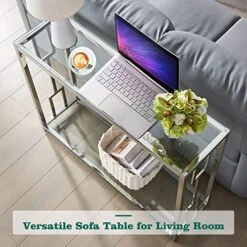 Modern Console Table Double Layer With Shelf, 41.7" Sofa Table With Tempered Glass Top, Stainless Steel Leg, Narrow Table Entryway Table,Hallway Table For Entryway,Living Room,Hallway Clear -Best Furniture Store 51Hf5l4P88L