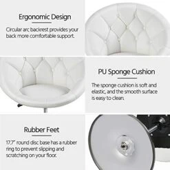 Yaheetech Round Tufted Back Chair Living Room Chair Contemporary Height Adjustable Vanity Chair 360° Swivel Accent Chair Modern Look, White -Best Furniture Store 51HfLxVkKaL