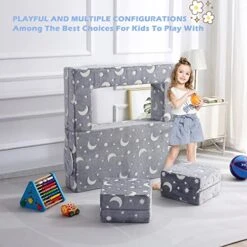 Kids Couch, Glow In The Dark Modular Kids Explore Sofa For Toddler 3 In 1 Fold Out Kids Toddler Sofa, Convertible Plush Toddler Couch With Washable And Durable Covers -Best Furniture Store 51HfcIxN6xL