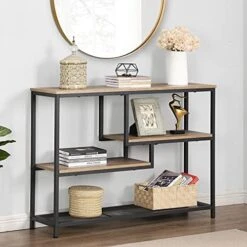 FIVEGIVEN Narrow Console Table For Entryway Hallway Table With Storage Shelves For Living Room Espresso Industrial -Best Furniture Store 51Hg15UYUjL. AC