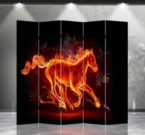 Double Sided Canvas Screen Room Divider - Fire Horse 1 Double Sided Canvas Screen Room Divider - Fire Horse