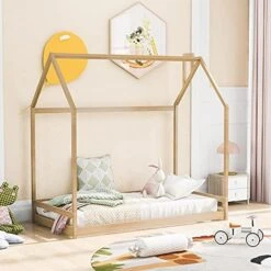 Merax House Bed Frame Floor Bed For Kids And Toddler. Wood Twin Bed Frame For Boys And Girls, House Shaped, Twin And Full -Best Furniture Store 51HnwLpyQsL. AC