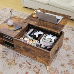 Coffee Table With Storage, Rustic Coffee Table, Wood Lift Top Coffee Table With Charging Station Sofa Table With Metal Frame And And Adjustable Feet, Large Storage Space, Easy Assembly, Rustic Brown -Best Furniture Store 51HqdqU8weL