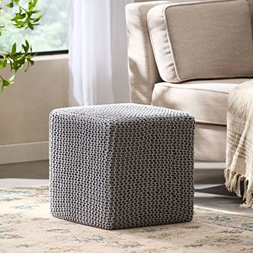 Christopher Knight Home Scott Knitted Foot Stool, Light Gray 2 Christopher Knight Home Scott Knitted Foot Stool, Light Gray - Image 2