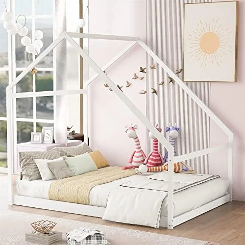 Harper&Bright Designs House Bed Full Size For Kids ,Wooden House Floor Bed , Simplistic Kids House Full Bed Frame For Toddlers, Girls, Boys ,Box Spring Needed,Grey 10 Harper&Bright Designs House Bed Full Size For Kids ,Wooden House Floor Bed , Simplistic Kids House Full Bed Frame For Toddlers, Girls, Boys ,Box Spring Needed,Grey - Image 10