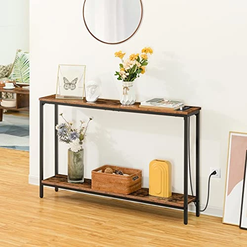 HOOBRO Console Table With Charging Station, 47.2” Narrow Entryway Table With Power Outlets And USB Ports, Skinny Sofa Table, Behind Couch Table, For Entryway, Hallway, Foyer, Rustic Brown BF201XG01 2 HOOBRO Console Table With Charging Station, 47.2” Narrow Entryway Table With Power Outlets And USB Ports, Skinny Sofa Table, Behind Couch Table, For Entryway, Hallway, Foyer, Rustic Brown BF201XG01 - Image 2