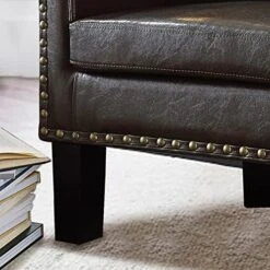 Rosevera Duilio Club Style Barrel Armchair For Living Room Faux Leather Accent Chair, Latte Faux Leather -Best Furniture Store 51I9VXBkqeL