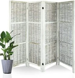 Babion 4 Panel Room Divider, Grass Willow Hand-Woven Screen, Room Dividers And Folding Privacy Screens , Modern Wall Dividers Room Bedroom Decoration, Dividers For Home Office -Grey -Best Furniture Store 51II5WyEHQL. AC