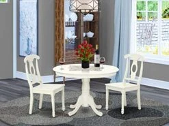 EAST WEST FURNITURE 5 Pc Set With A Round Kitchen Table And 4 Leather Dinette Chairs In Linen White -Best Furniture Store 51IUFLj3W2L. AC