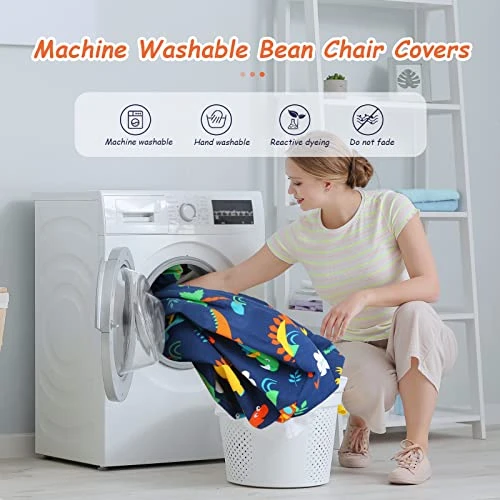 Hadieru Stuffed Animal Storage Bean Bag Chairs For Kids, Stuffable Canvas Bean Bag Cover Only Without Filler Kids Toy Storage Organizer(Dinosaur) 3 Hadieru Stuffed Animal Storage Bean Bag Chairs For Kids, Stuffable Canvas Bean Bag Cover Only Without Filler Kids Toy Storage Organizer(Dinosaur) - Image 3