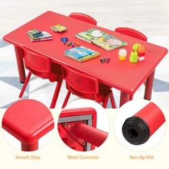 Costzon 47 X 23.5 Inch Rectangular Kids Table, Children School Activity Table For Reading Drawing Dining Playing, Multifunctional Plastic Table W/Steel Pipe, Toddler Furniture For Boys & Girls (Red) -Best Furniture Store 51Ib27PgL8L