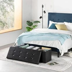 Otto & Ben Folding Chest With Memory Foam Seat Tufted Faux Leather Trunk Bedroom Ottomans Bench End Table, 45 Inch, Black -Best Furniture Store 51IdlewtXgL