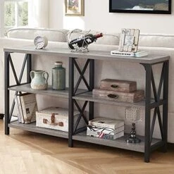 LVB Rustic Sofa Table, Farmhouse Console Table For Living Room, Hallway Entryway Table With Storage, Entry Table For Foyer, Light Grey Oak, 55 Inch 17 LVB Rustic Sofa Table, Farmhouse Console Table For Living Room, Hallway Entryway Table With Storage, Entry Table For Foyer, Light Grey Oak, 55 Inch -Best Furniture Store 51IgwfokH L. AC