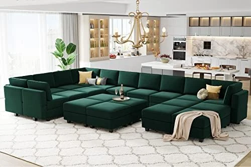 Belffin Modular Large Sectional Sofa With Storage Seat Oversized U Shaped Couch With Reversible Chaise Modular Sofa Set With Ottoman Velvet Green 10 Belffin Modular Large Sectional Sofa With Storage Seat Oversized U Shaped Couch With Reversible Chaise Modular Sofa Set With Ottoman Velvet Green - Image 10