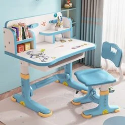 AMAMIA, Kids Desk And Chair Set, Height Adjustable Children School Study Desk, Children Homework Desk With Storage Drawer For Boys Girls