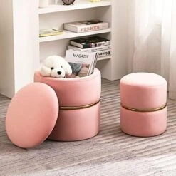 Furnimart Round Bronzing Velvet Storage Ottoman,Vanity Stool Chair,Upholstered Foot Rest Stool With Gold Plating Band For Living Room Or Bedroom,Pack Of 2 -Best Furniture Store 51J1zub XwL. AC