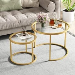 Gold Nesting Coffee Table Set Of 2, Modern Tempered Glass Side Table, Metal Frame End Table,Blue Plated Glass Table For Living Room, Office,Home Decor -Best Furniture Store 51J5vdT8MCL. AC