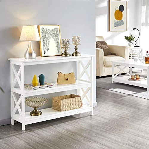 Yaheetech 3-Tier Console Table With 3 Storage Shelves, Entryway Table Sofa Side Narrow Long Table Bookshelf For Hallway Living Room, Accent Furniture, White 1 Yaheetech 3-Tier Console Table With 3 Storage Shelves, Entryway Table Sofa Side Narrow Long Table Bookshelf For Hallway Living Room, Accent Furniture, White