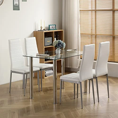 Karl Home Modern Tempered Glass Dining Table, Kitchen & Dining Room Glass Tables With 4 Heavy-Duty Metal Legs, 200lbs Capacity, 43.3" L X 27.6" W X 28.9" H (Glass) 3 Karl Home Modern Tempered Glass Dining Table, Kitchen & Dining Room Glass Tables With 4 Heavy-Duty Metal Legs, 200lbs Capacity, 43.3" L X 27.6" W X 28.9" H (Glass) - Image 3