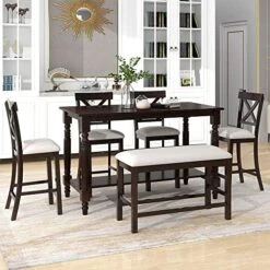Mojay 6-Piece Rectangular Espresso Wood Dining Table Set With 4 Upholstered Chairs And Bench For Kitchen And Dining Room 28 Mojay 6-Piece Rectangular Espresso Wood Dining Table Set With 4 Upholstered Chairs And Bench For Kitchen And Dining Room -Best Furniture Store 51Jm1b97mLL. AC