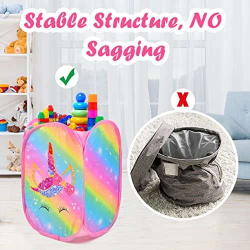 Toy Storage Baskets And Play Mat - Collapsible XL Toy Organizer For Kids, Portable Toy Storage Bin Holders For Block Game Toys,Unicorn Storage Baskets For Girls (Pink Unicorn) 2 Toy Storage Baskets And Play Mat - Collapsible XL Toy Organizer For Kids, Portable Toy Storage Bin Holders For Block Game Toys,Unicorn Storage Baskets For Girls (Pink Unicorn) - Image 2