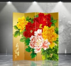 Asian Home Double Sided Canvas Screen Room Divider - Peony
