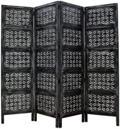 Oom Divider Wood Screen - Ghanti Bells Antique Brown - 4 Panel Folding 72 X 80 - Assembled Hand Carved Decorative Functional Versatile Portable Partition Reversible Privacy Boho - COTTON CRAFT -Best Furniture Store 51JsFky2hxL. AC