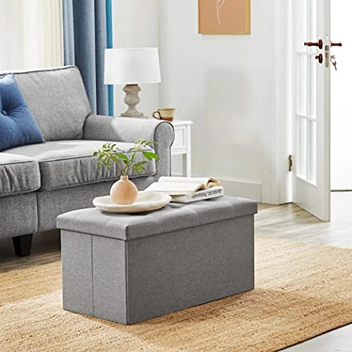 SONGMICS Ottoman Storage Bench, 21 Gal. Folding Chest With Breathable Linen-Look Fabric, Holds 660 Lb, For Entryway, Living Room, Bedroom, Light Gray ULSF001G02 3 SONGMICS Ottoman Storage Bench, 21 Gal. Folding Chest With Breathable Linen-Look Fabric, Holds 660 Lb, For Entryway, Living Room, Bedroom, Light Gray ULSF001G02 - Image 3