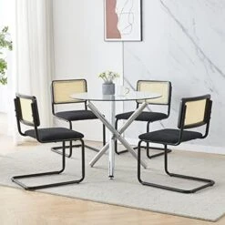 BELIFEGLORY Dining Table With Chairs Set, 5PCS Round Glass Table Set Modern Tempered Glass Top Table With 4 Velvet Chairs Dining Room Furniture -Best Furniture Store 51Jt7DNWNL. AC