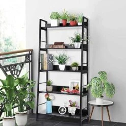BATHWA Industrial 5-Tier Ladder Bookshelf Wood And Metal Bookcase Black Organizer Stand Rack Storage Ladder Shelves For Living Room Office Bathroom Kitchen, 59'' Height 9 BATHWA Industrial 5-Tier Ladder Bookshelf Wood And Metal Bookcase Black Organizer Stand Rack Storage Ladder Shelves For Living Room Office Bathroom Kitchen, 59'' Height -Best Furniture Store 51JvlrupMlL