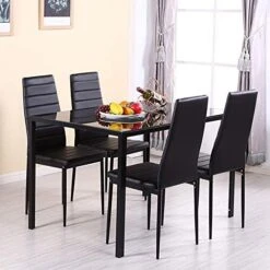 Nozama Modern Rectangle Glass Dining Table With Metal Legs Minimalist Kitchen Table With Clear Desktop Table For 4 Person (Black) -Best Furniture Store 51Jydyu7fvL