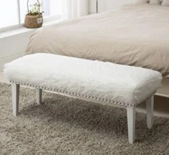 White Faux Fur Ottoman Bench Upholstered Bench For Bedroom/Living Room/Entryway Decorative Accent Bench With Wood Legs -Best Furniture Store 51K4sMRuRyL. AC